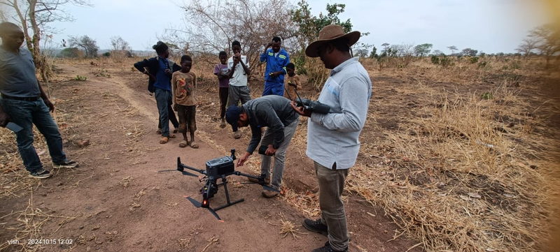 Pre-flight checks on a survey drone and its magnetic sensor payload