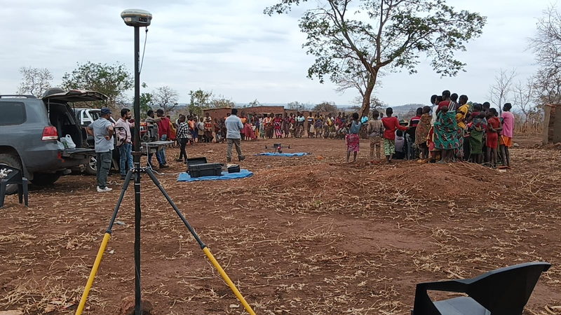 GNSS base station established over a known control point before a drone survey